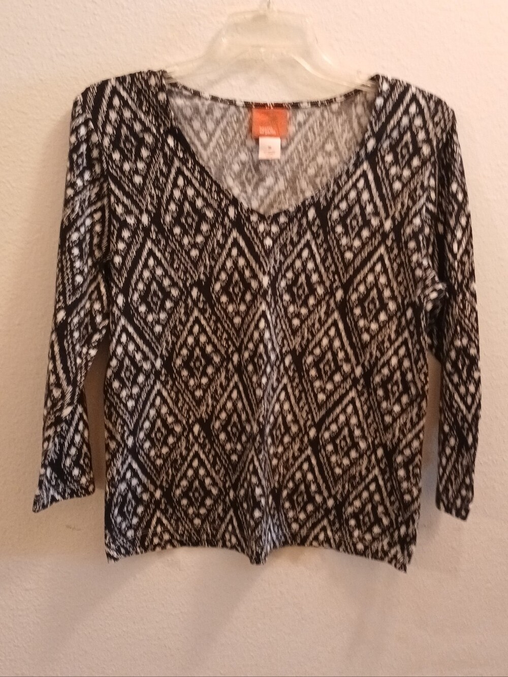 Hearts Of Palm Top Women's Size M Black White Diamond Print Casual Stretchy